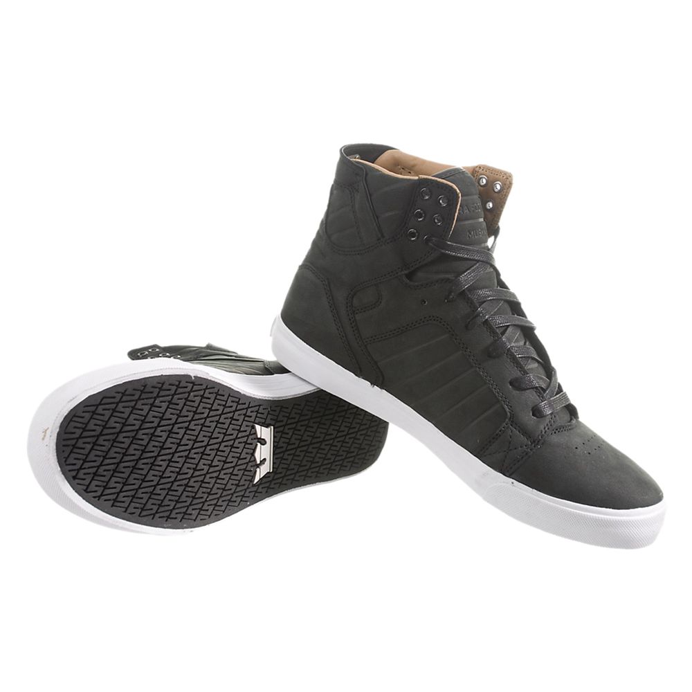 Baskets Montantes Supra SkyTop Noir Black Fog/Tan Pigskin Homme | DMQ-59995053